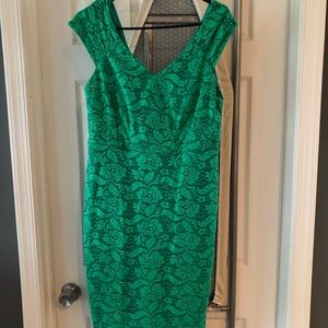 NY&Co. lace green zip back dress.